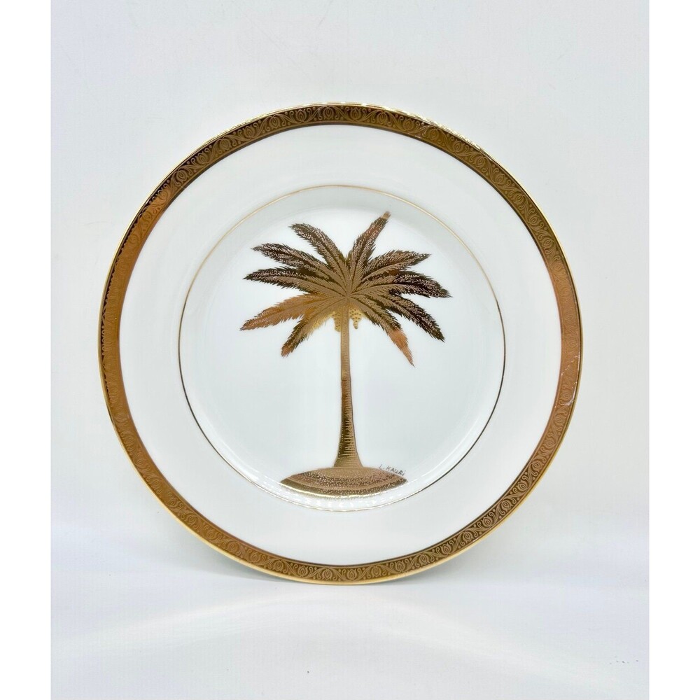 I. GODINGER CO. Gold Palm Tree Plate Singed L. KAURI  7 ¾”
